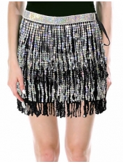 70s Costume Black Silver Sequin Skirt Fringe Skirt - Womens 70s Disco Costumes 